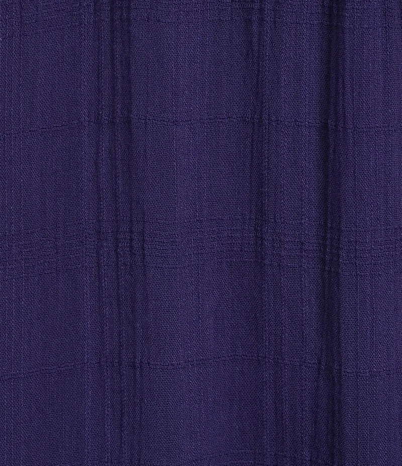 Nurture Solid Crinkle Woven Pleated 3/4 Sleeve Notch Neck Short Dress