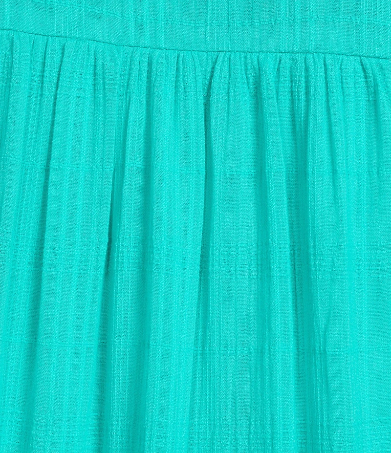 Nurture Solid Crinkle Woven Pleated 3/4 Sleeve Notch Neck Short Dress