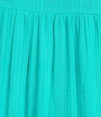 Nurture Solid Crinkle Woven Pleated 3/4 Sleeve Notch Neck Short Dress