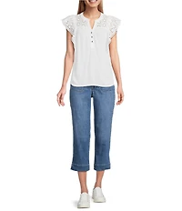 Nurture Stretch Denim High Rise Side Slit Hem Cropped Straight Leg Jeans