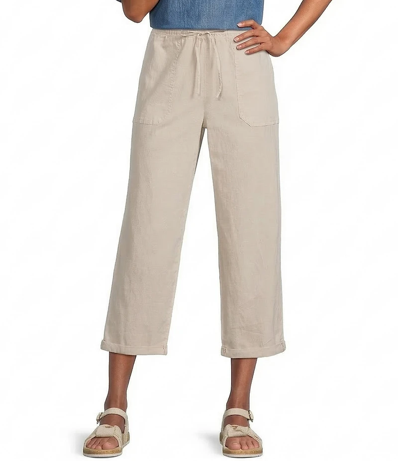 Nurture Stretch Linen Blend Cuffed Straight Leg Crop Pants