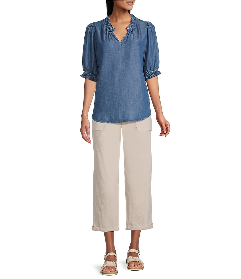 Nurture Stretch Linen Blend Cuffed Straight Leg Crop Pants