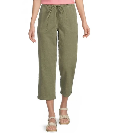 Nurture Stretch Linen Blend Cuffed Straight Leg Crop Pants