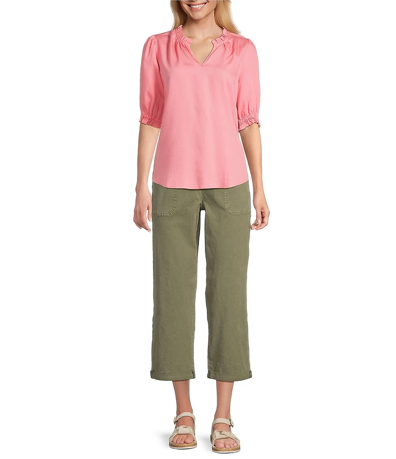 Nurture Stretch Linen Blend Cuffed Straight Leg Crop Pants