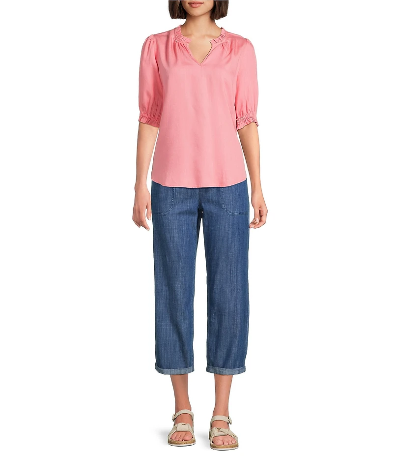 Nurture Stretch Linen Blend Cuffed Straight Leg Crop Pants