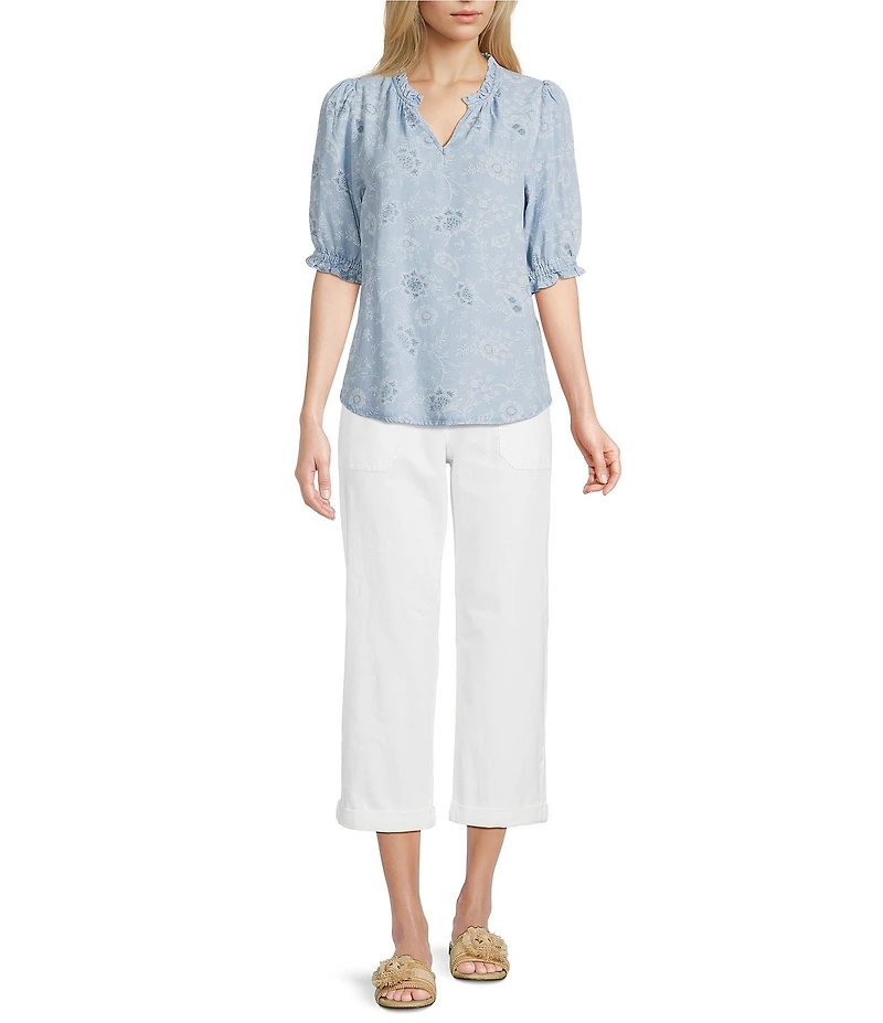Nurture Stretch Linen Blend Cuffed Straight Leg Crop Pants