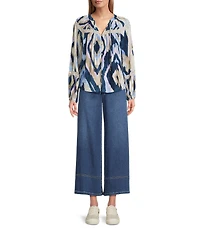 Nurture Tassel Long Sleeve Button Front Y-Neck Top