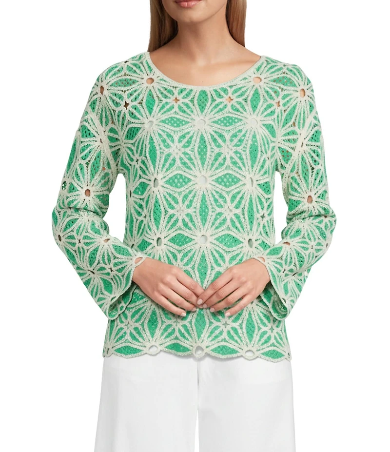 Nurture Two-Tone Crochet Bracelet Sleeve Crew Neck Top