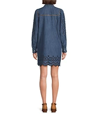 Nurture Washed Denim Long Sleeve Y-Neck Shirt Dress