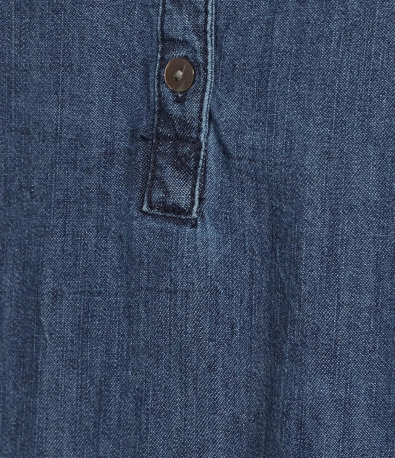 Nurture Washed Denim Long Sleeve Y-Neck Shirt Dress