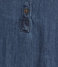 Nurture Washed Denim Long Sleeve Y-Neck Shirt Dress