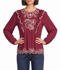Nurture Woven Bracelet Sleeve Crew Neck Ruffle Top