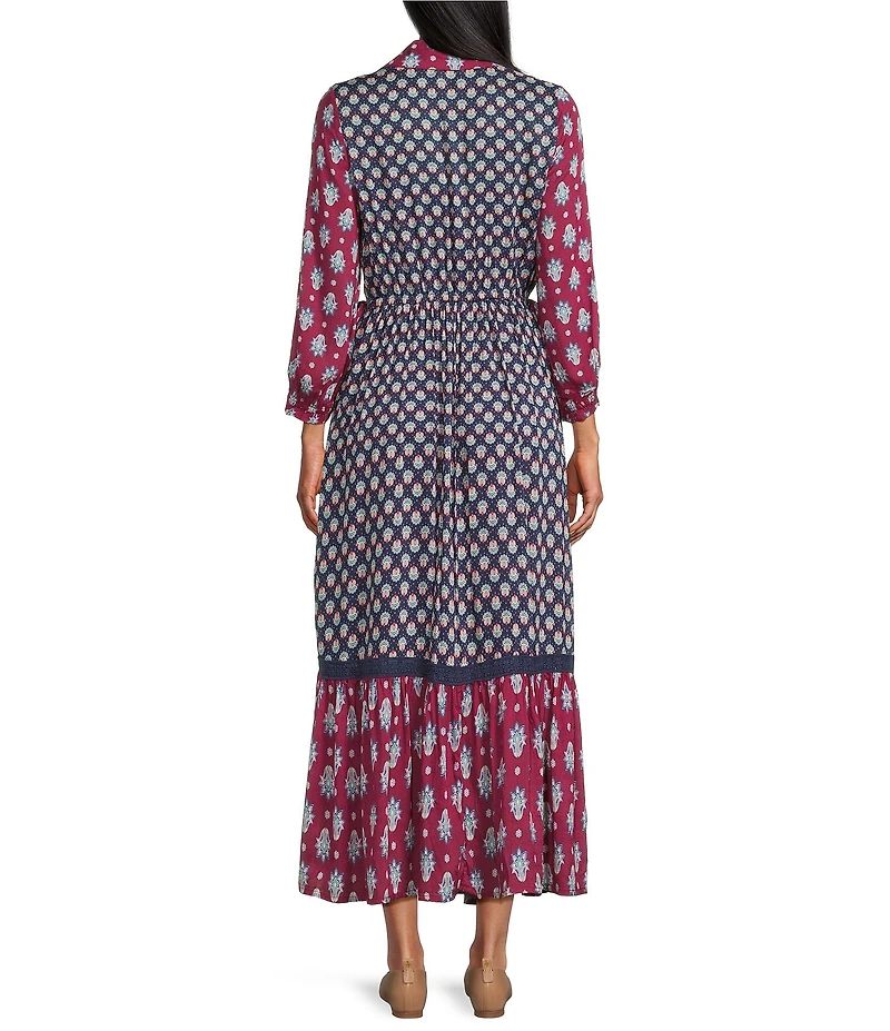 Nurture Printed Y-Neck 3/4 Sleeve Midi Shirt Dress
