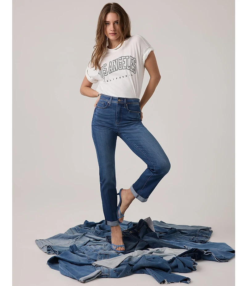 NYDJ Marilyn Denim High Rise Straight Leg Ankle Length Triple Stitching Jeans
