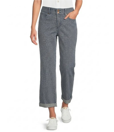 NYDJ Bailey Stripe Denim High Rise Straight Leg Crop Length Jeans