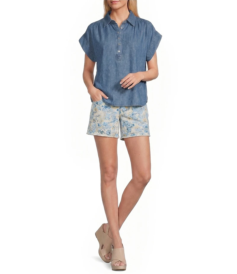 NYDJ Berkyn Denim Print HIgh Rise Relaxed Fit Shorts