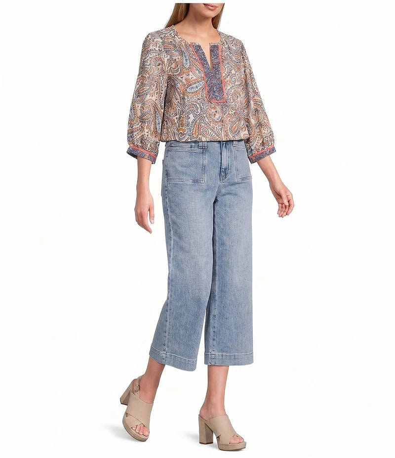 NYDJ Brigitte Stretch Denim High Rise Wide Leg Capri Length Jeans