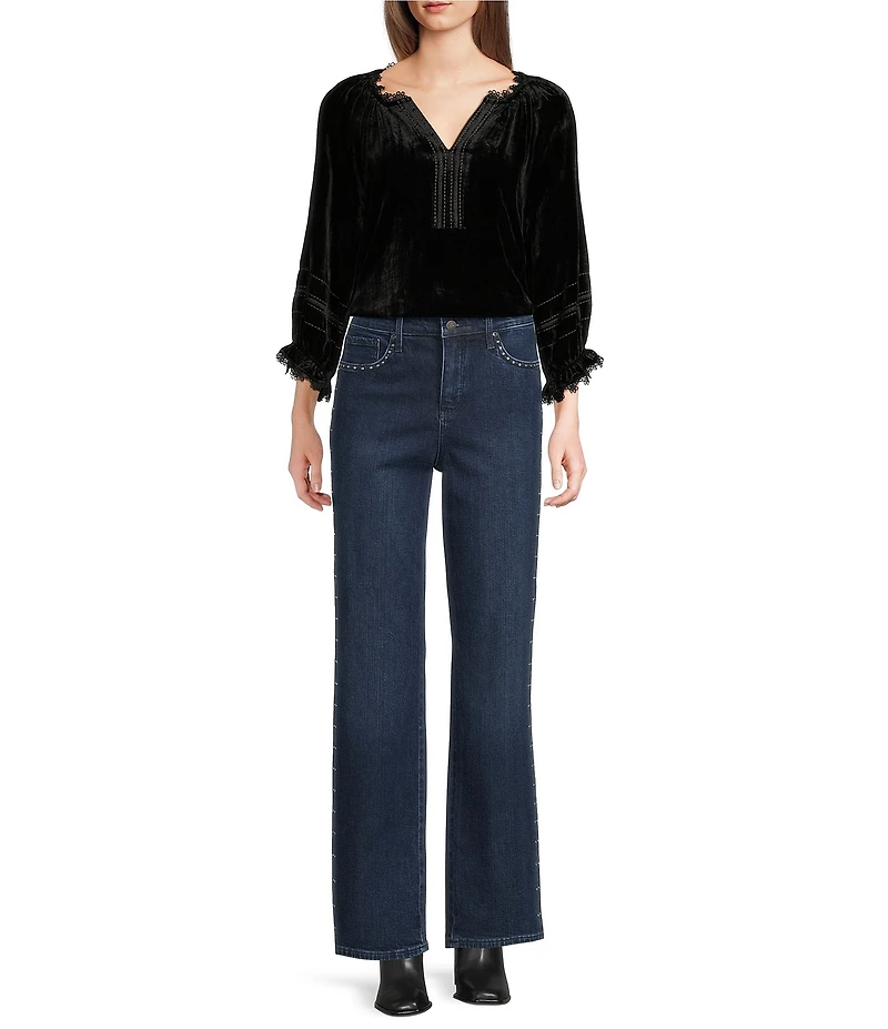 NYDJ Brooke Loose Straight Leg Rhinestone Side Seam Detail Jeans