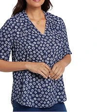 NYDJ Charming Printed V-Neck Short Sleeve Top