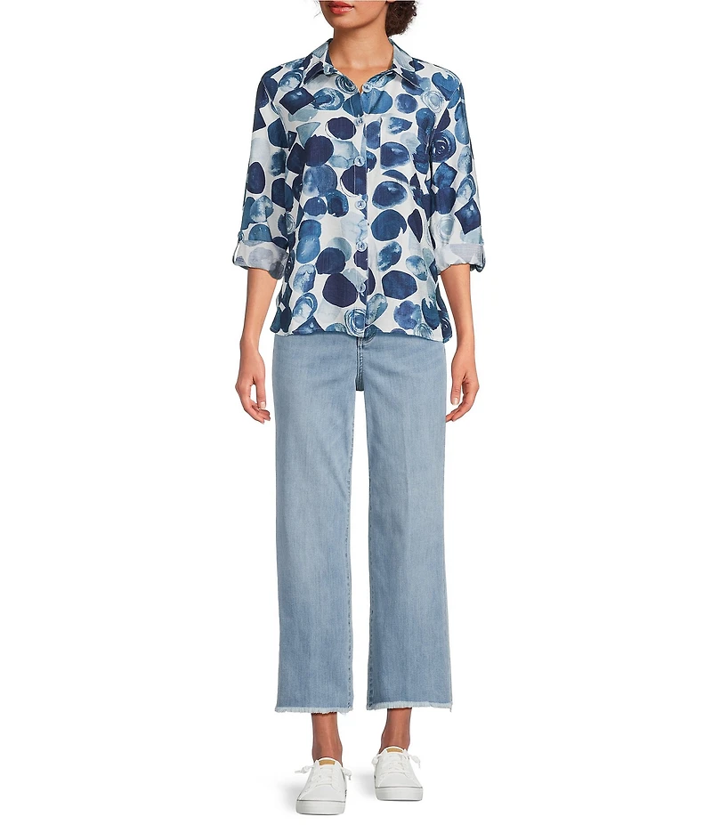 NYDJ Coco Stretch Denim Wide Leg Frayed Hem Cropped Jeans