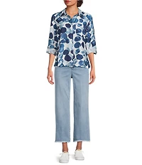 NYDJ Coco Stretch Denim Wide Leg Frayed Hem Cropped Jeans