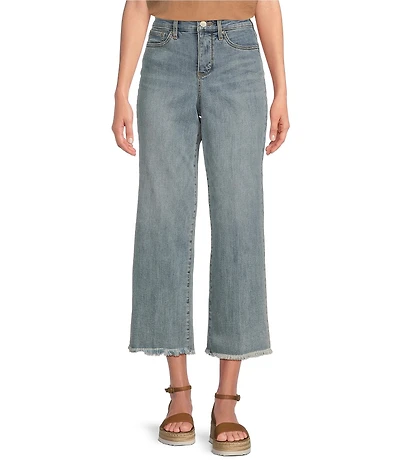 NYDJ Coco Stretch Denim Wide-Leg Frayed Hem Cropped Jeans