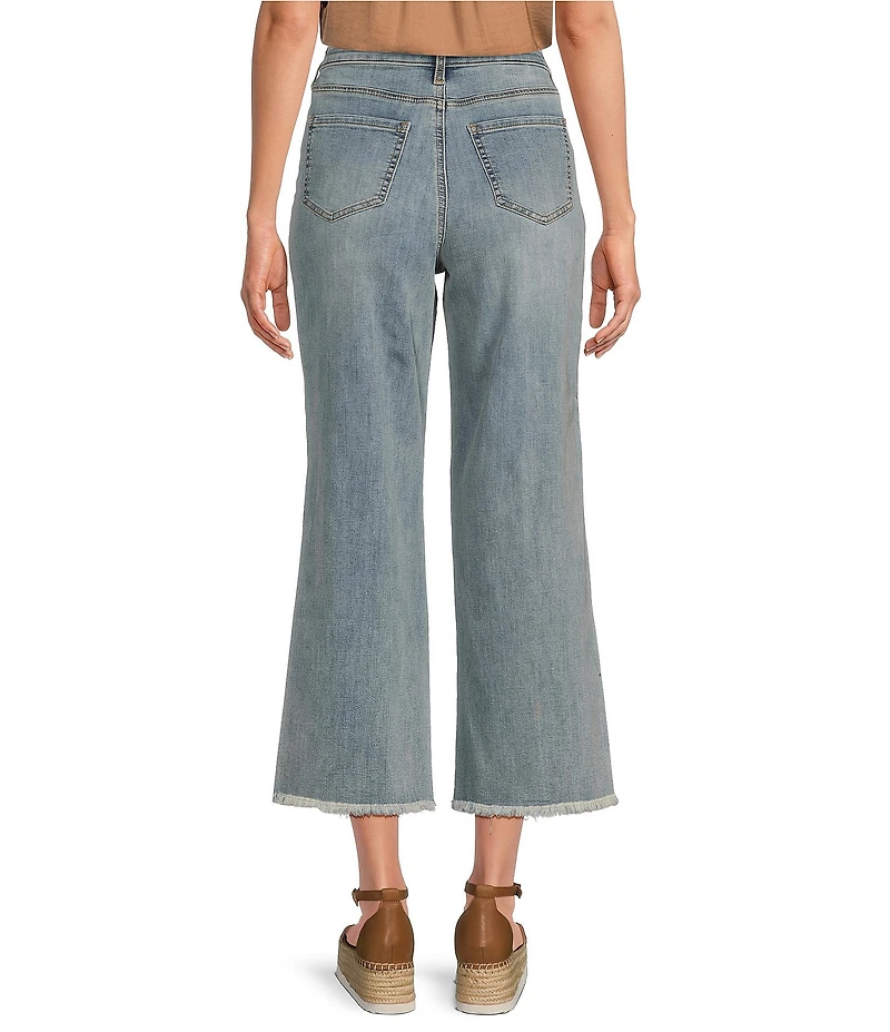 NYDJ Coco Stretch Denim Wide-Leg Frayed Hem Cropped Jeans