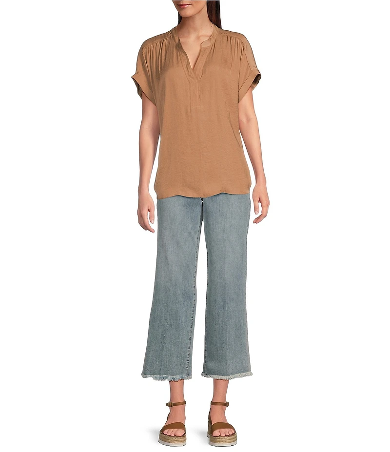 NYDJ Coco Stretch Denim Wide-Leg Frayed Hem Cropped Jeans