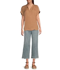 NYDJ Coco Stretch Denim Wide-Leg Frayed Hem Cropped Jeans