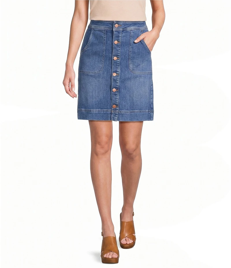 NYDJ Denim High Rise A-line Knee Length Utility Skirt