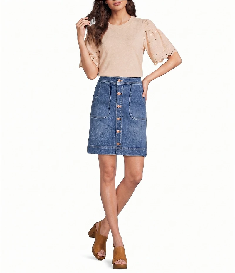 NYDJ Denim High Rise A-line Knee Length Utility Skirt