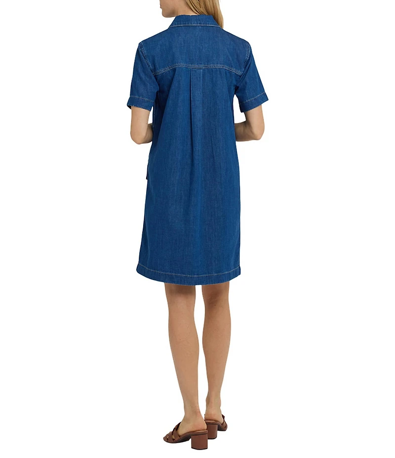 NYDJ Denim Point Collar Short Sleeve Knee Length Sheath Dress