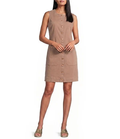 NYDJ Denim Round Neck Sleeveless Above Knee A-Line Utility Dress