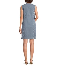 NYDJ Denim Stripe Crew Neck Sleeveless A-Line Utility Dress