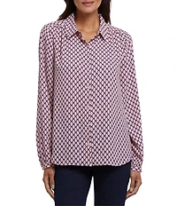 NYDJ Emily Pierre Woven Printed Point Collar Long Sleeve Blouse