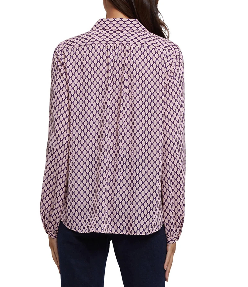 NYDJ Emily Pierre Woven Printed Point Collar Long Sleeve Blouse