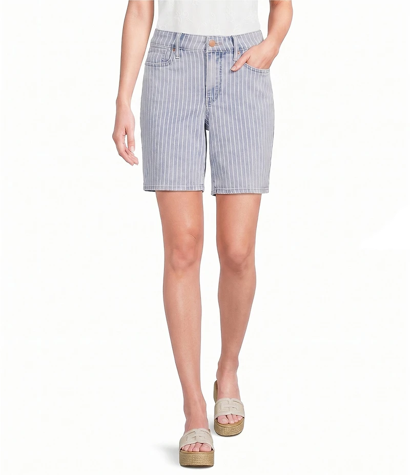 NYDJ Erin Stripe Denim Mid Rise Straight Leg Shorts
