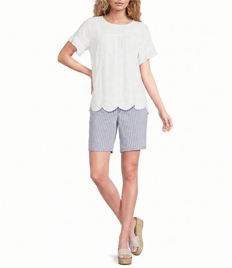 NYDJ Erin Stripe Denim Mid Rise Straight Leg Shorts