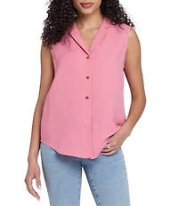 NYDJ Gabrielle Woven Notch Lapel Collar Sleeveless Button Down Blouse