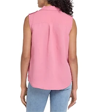 NYDJ Gabrielle Woven Notch Lapel Collar Sleeveless Button Down Blouse