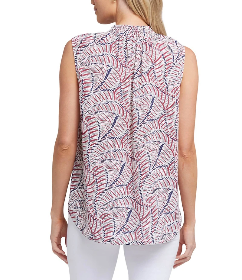 NYDJ Gemma Printed Knit Split Neck Sleeveless Blouse