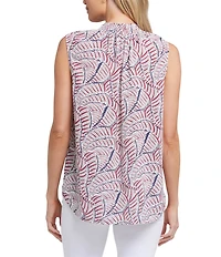 NYDJ Gemma Printed Knit Split Neck Sleeveless Blouse