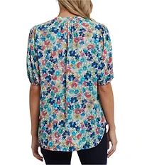 NYDJ Georgette Print Split V-Neck Short Sleeve Top