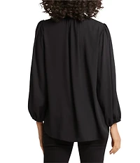 NYDJ Georgette Woven Printed Split V-Neck Long Sleeve Blouse