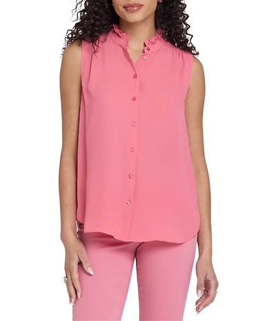 NYDJ High Ruffle Collar Sleeveless Button Front Blouse