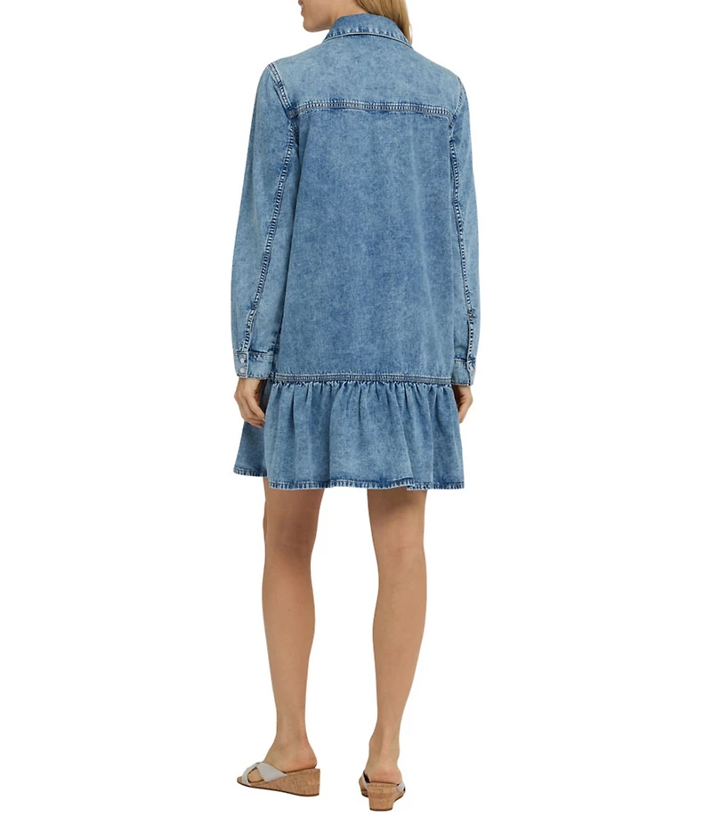 NYDJ Knit Denim Point Collar Long Sleeve Shirt Dress