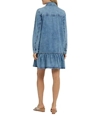 NYDJ Knit Denim Point Collar Long Sleeve Shirt Dress