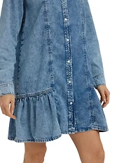 NYDJ Knit Denim Point Collar Long Sleeve Shirt Dress