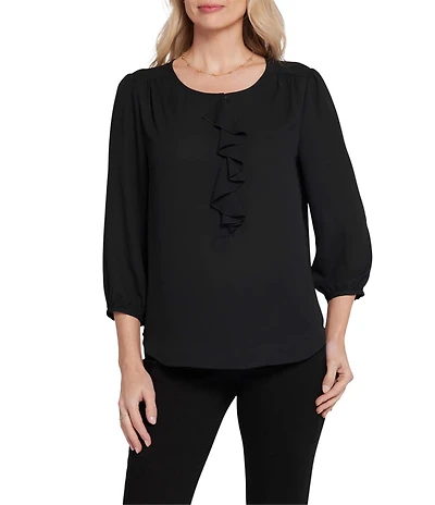 NYDJ Knit Round Neck 3/4 Sleeve Flounce Blouse