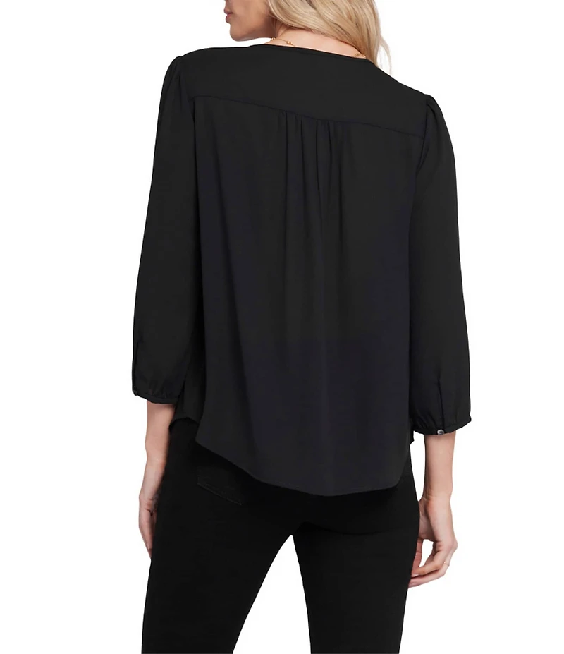 NYDJ Knit Round Neck 3/4 Sleeve Flounce Blouse